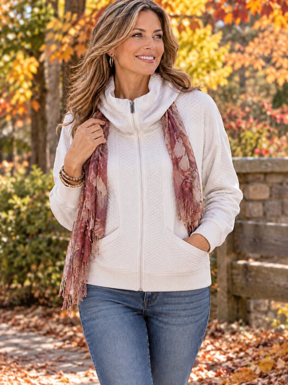 LUCY Sweatshirt Zip-Up Cowl Hoodie Pale Green w/Cream Accents M